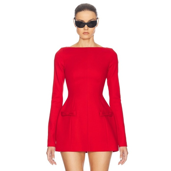 Helsa Dresses & Skirts - NWT Helsa Parasol Ribbon Bow Long Sleeve Mini Dress Lipstick Red
